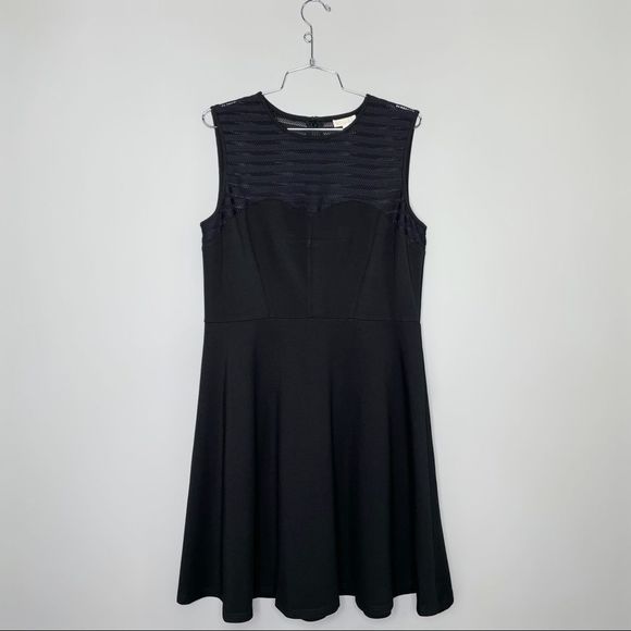 Shoshanna Women’s Stretch Mesh Stripe Calvin Sleeveless Dress Size 12 Black Navy - Picture 5 of 11